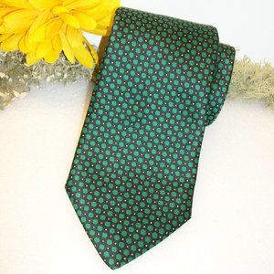 SETA SILK Mens Tie NWT 100% Silk Green Black Gold Geometric Print
